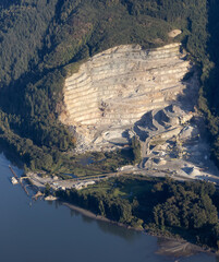 Aerial View from Airplane of a Quarry open-pit mine where Sand and Gravel is excavated. Abbotsford,...