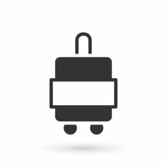 Grey Suitcase for travel icon isolated on white background. Traveling baggage sign. Travel luggage icon. Vector