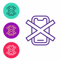 Set line No cell phone icon isolated on white background. No talking and calling sign. Cell prohibition. Set icons colorful. Vector