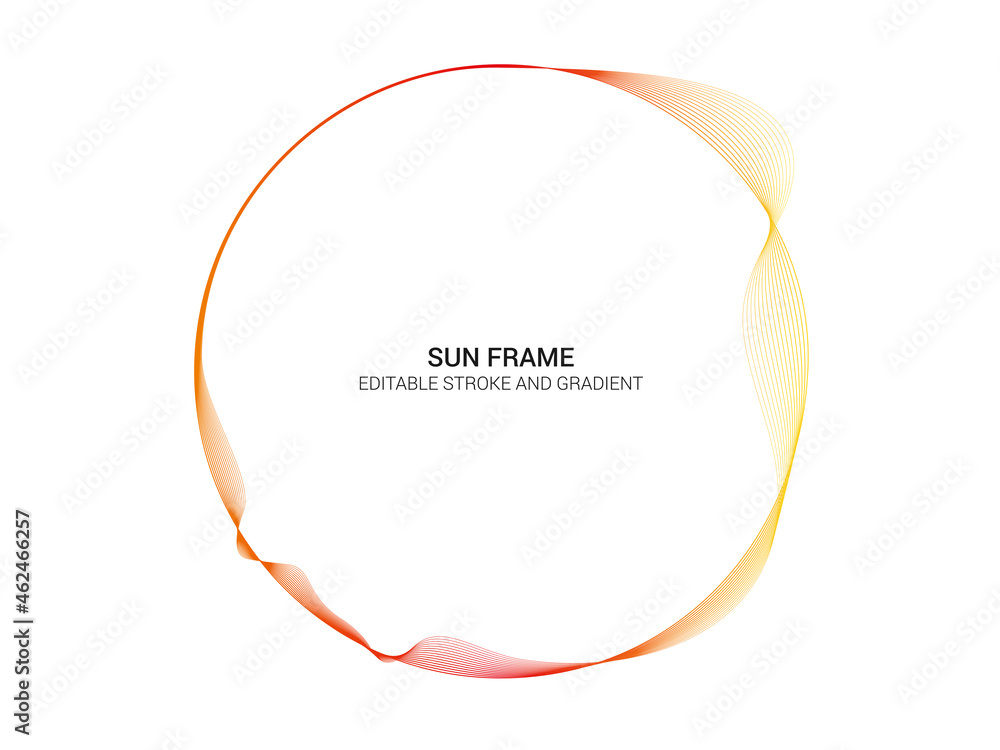 Poster vector abstract circles lines wavy in round frame, with warm colors, isolated on white background wi