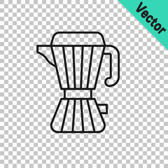 Black line Coffee maker moca pot icon isolated on transparent background. Vector