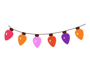 Garland with colorful light bulbs. Festive decoration drawing vector isolated eps illustration