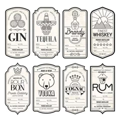 Deurstickers Set of vintage bottle label design with ethnic elements in thin line style © FourLeafLover
