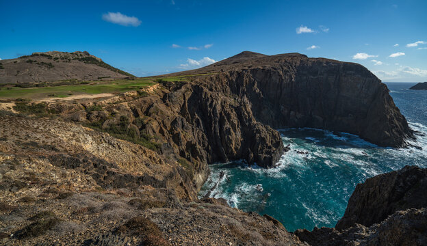 The Iron Corner - holes 13, 14, and 15 on Porto Santo golf course, a tribute to Severiano Ballesteros, Porto Santo island, Portugal