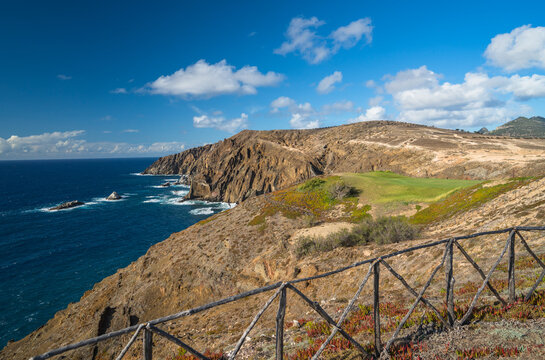 The Iron Corner - holes 13, 14, and 15 on Porto Santo golf course, a tribute to Severiano Ballesteros, Porto Santo island, Portugal