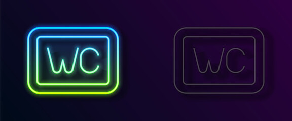 Glowing neon line Toilet icon isolated on black background. WC sign. Washroom. Vector