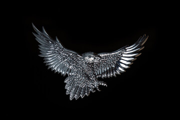 Metal eagle on black background..