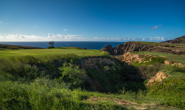 The Iron Corner - holes 13, 14, and 15 on Porto Santo golf course, a tribute to Severiano Ballesteros, Porto Santo island, Portugal