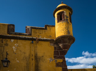 Yellow tower of the fortress Forte de Sau Tiago, Funchal, Madeira, Portugal