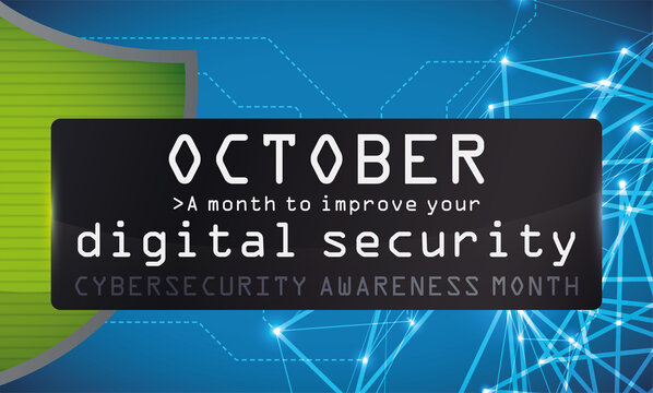 Shield, Network and Screen Promoting Cybersecurity Awareness Month Celebration, Vector Illustration