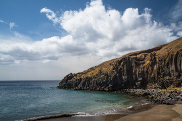 Praia da Prainha black volcano sand beach on Madeira, Portugal