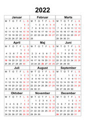 2022 calendar Danish