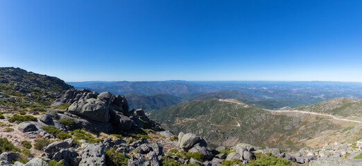 Panomaric view from the top of the mountains of the Serra da Estrela natural park, Star Mountain Range, mountain landscape