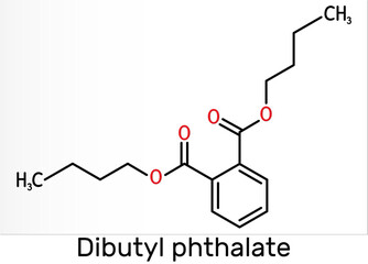 Dibutyl phthalate, DBP molecule. It is phthalate ester, diester. It is environmental contaminant, teratogenic agent, plasticiser. Skeletal chemical formula