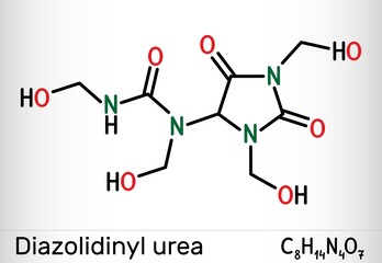 Diazolidinyl urea molecule. It is antimicrobial preservative. Is used in many cosmetics Skeletal chemical formula. Vector illustration