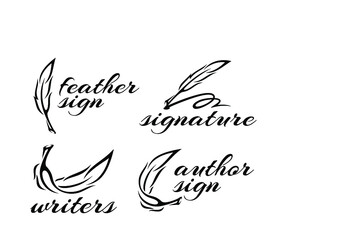 Feather quill pen icon logo design classic stationery illustration.
