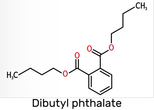 Dibutyl Phthalate, DBP Molecule. It Is Phthalate Ester, Diester. It Is Environmental Contaminant, Teratogenic Agent, Plasticiser. Skeletal Chemical Formula