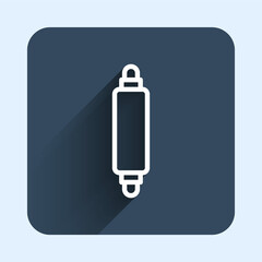 White line Rolling pin icon isolated with long shadow background. Blue square button. Vector