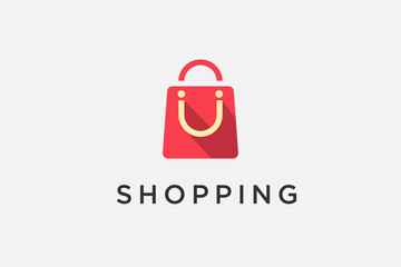 online shop logo design, red bag with smile face flat vector logo design template, usable for social media, marketplace, shopping logo, web icon template © Al Bharik 99