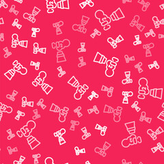 White line CO2 emissions in cloud icon isolated seamless pattern on red background. Carbon dioxide formula, smog pollution concept, environment concept. Vector