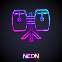 Glowing neon line Conga drums icon isolated on black background. Musical instrument. Vector