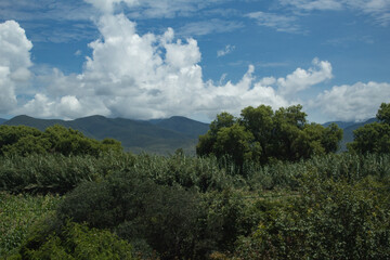 Mountain, nature, and blue sky.