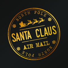 Santa Claus North Pole Quality Original Gold Stamp. Christmas Design Vector Art Round Seal.