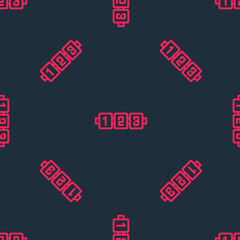 Red line Education logic game for preschool kids icon isolated seamless pattern on black background. Kids activity sheet. Count the number of cubes. Vector