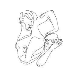 Modern ballet dancers Line art.  One line woman man dancer ballet move. Creative concept of dances. A modern street dance