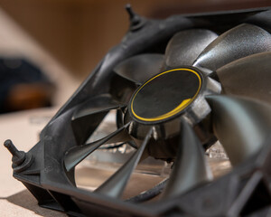case fan close-up. black fan. computer cooling element