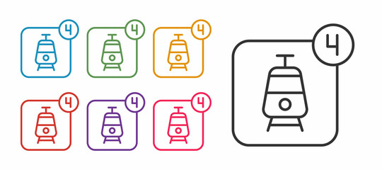 Set line Online ticket booking and buying app interface icon isolated on white background. E-tickets ordering. Electronic train ticket on screen. Set icons colorful. Vector