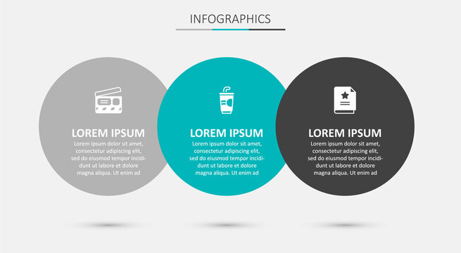 Set Paper glass with water, Movie clapper and Scenario. Business infographic template. Vector