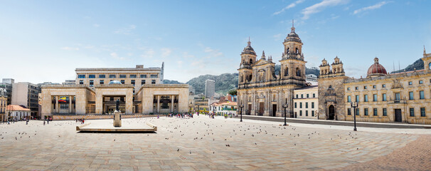 Panoramic view of Bolivar Square with the Cathedral and the Colombian Palace of Justice - Bogota, Colombia