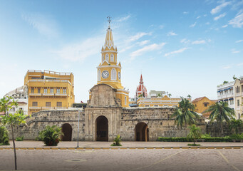 Fototapeta na wymiar Gate and Clock Tower - Cartagena de Indias, Colombia