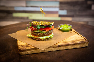 delicious mouth-watering raw food burger vegan