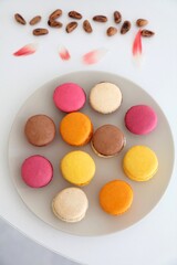 Assorted French macarons confectionery