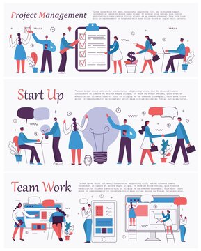 Vector illustrations of the office concept business people. E-commerce, online education, project management, online support, start up business concept