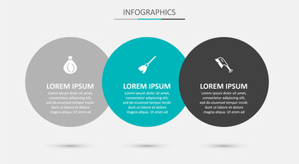 Set Handle broom, Garbage bag and Brush for cleaning. Business infographic template. Vector