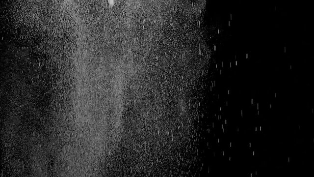 Impressible flow of fresh cold liquid drops flies on black