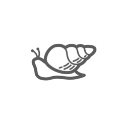 Vector linear cute aquarium snail with a shell icon. Isolated pictogram with a mollusk on a white background. Outline sign for web