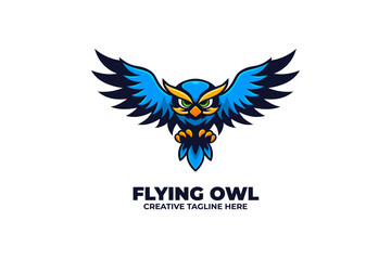 Flying Blue Owl Animal Bird Logo