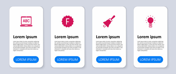 Set Creative lamp light idea, Ringing bell, Exam paper with incorrect answers and Laptop. Business infographic template. Vector