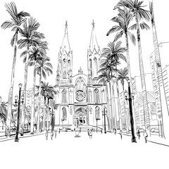 Sao paulo. Agglomeration of Sao Paulo. Brazil. South America. Hand drawn city sketch. Vector illustration. - obrazy, fototapety, plakaty