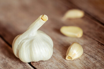 Garlic on the table. Healthy eating, natural organic food.