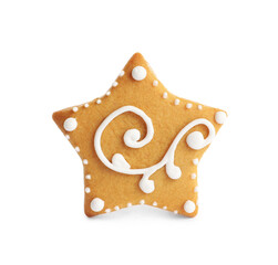 Tasty star shaped Christmas cookie isolated on white
