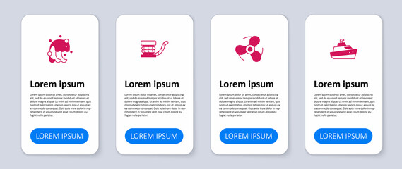 Set Speedboat, Boat propeller, Marine bollard with and Tsunami. Business infographic template. Vector