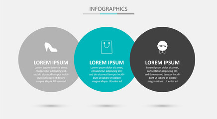 Set Paper shopping bag, Woman shoe and Price tag with New. Business infographic template. Vector