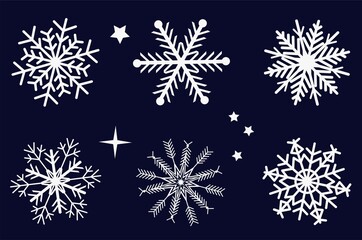 Fototapeta na wymiar Set of nordic snowflakes on blue background. Flat style winter snowflakes vector illustration. White snowflake winter set.