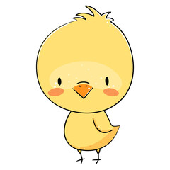 Cute little yellow chicken. Vector stock illustration.