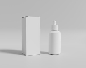 Realistic white plastic bottle with a box, madicine glass bottle